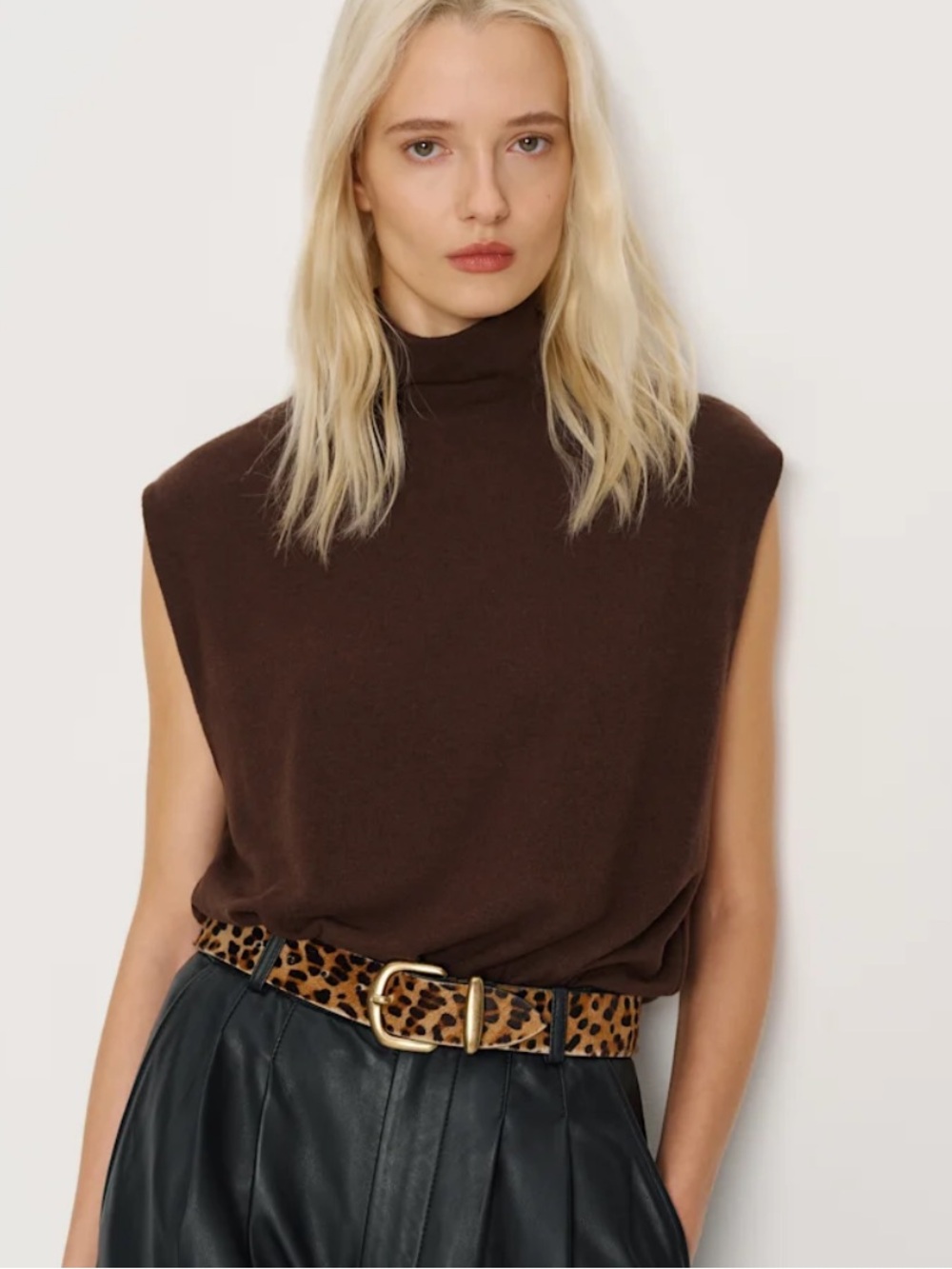Reformation Chocolate Brown Sleeveless Turtleneck Sweater